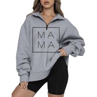 MNLYBABY Oversized Mama Sweatshirt Women Mom Life Print Half Zip Up Pullover Shirts Loose Crewneck Long Sleeve Tops