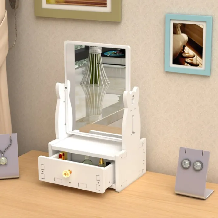 Desktop Makeup Storage Box With Mirror Drawer Cosmetic Box Animal