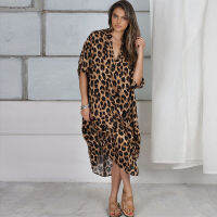 DN0831 V คอเสือดาว Beach Cover Up ครึ่งแขน Pareo ชุดว่ายน้ำ Cover Ups Plus ขนาด Tunic Kaftan 2023