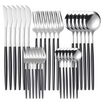 30Pcs ชุดอาหารเย็นสแตนเลสบนโต๊ะอาหารสเต็กส้อมช้อนกาแฟช้อนชา Bright Light Flatware เครื่องล้างจาน Safe