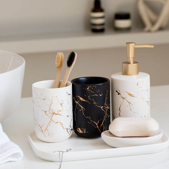 Luxury Marble Bathroom Accessory Set Toiletry Set Ceramic Soap Dish