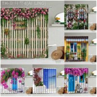 【CW】●❁✳  Flowers Shower Curtains Pink Fence Wall Floral Garden Polyester Sets