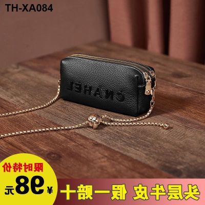 layer cowhide phone packages female worn leather 2023 new mini cylinder golden chain bag hand summer