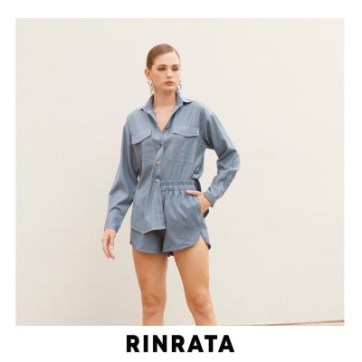 RINRATA - Spencer Short กางเกง ขาสั้น สีฟ้า ผ้าคอตต้อน อย่างดี เอวยางยืด ฟรีไซส์