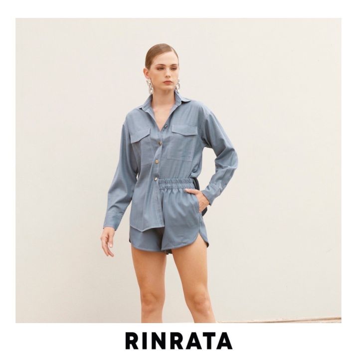 rinrata-spencer-short-กางเกง-ขาสั้น-สีฟ้า-ผ้าคอตต้อน-อย่างดี-เอวยางยืด-ฟรีไซส์