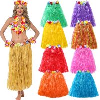 Lennie1 Kids Adults Hawaiian Hula Grass Skirt with Garland for Hawaii Luau Party Women Dancing Outfits Tropical Beach Decorations