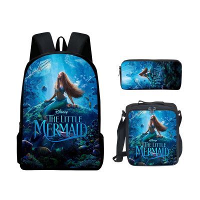 Disney The Little Mermaid Girl Kids Pen Lunch Bags 3Pcs Teenagers Schoolbags Women Teenagers Schoolbags Travel Laptop Backpack