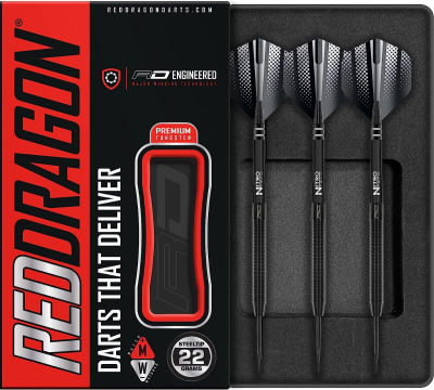 ‎RED DRAGON RED DRAGON Razor Edge Black 20g, 22g, 23g, 24g, 26g, 28g Steeltip or 20g Softip Tungsten Darts with Flights and Stems 22.0 Grams