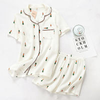 NHKDSASA Shorts Sets Pajamas Suit Women Summer Couple Cotton Crepe Ladies Solid Simple Short-Sleeved Shirt Mens Home Service