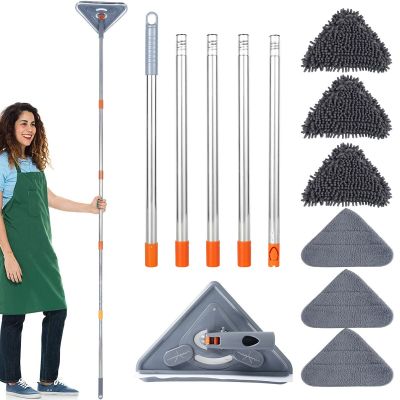 Wall Mop with Long Handle 360 ° Rotating Triangle Microfiber Wall Ceiling Cleaning Mop Adjustable Dry and Wet Dust Mop Cleaner