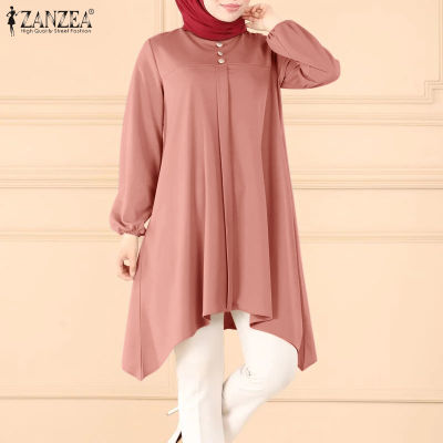 (สินค้ามาใหม่)(จัดส่งฟรี)Fancystyle ZANZEA เสื้อผู้หญิงมุสลิม,เสื้อผู้หญิงมุสลิมเสื้อดีไซน์ใหม่ทึบเสื้อคอวีแขนยาวลำลอง