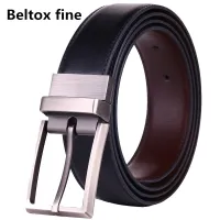 Mens Genuine Leather Dress Reversible Belt with Rotated Buckle Two In One Size 75-160CM Waist Strap