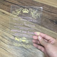 【YF】✎✓  hot sell 10pcs elegant colorful words printing acrylic wedding invitation card popular glass invitations for decoration