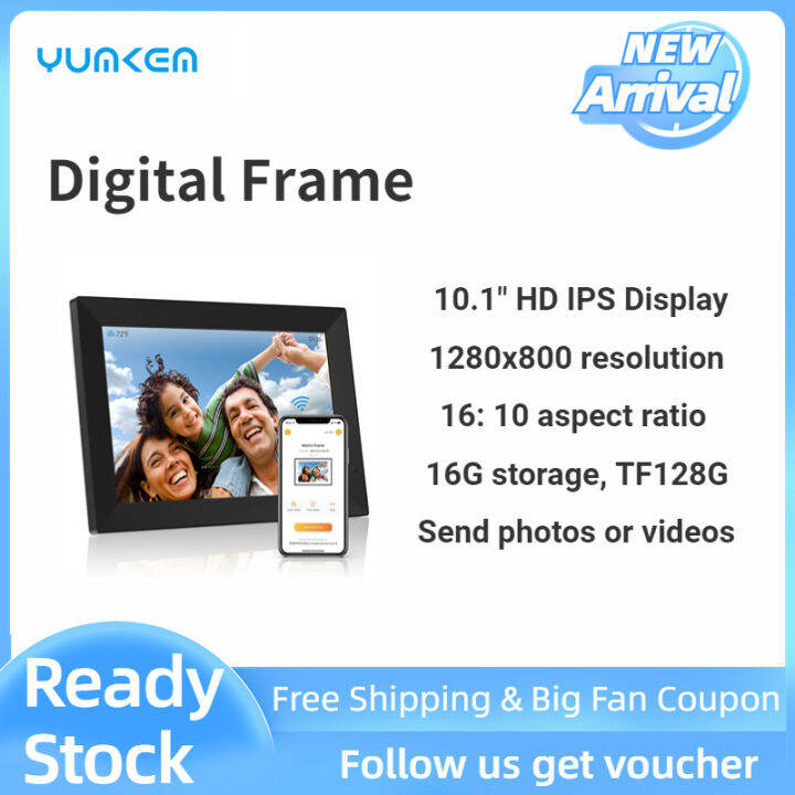 YUMKEM Digital Photo Frame WiFi 10.1 Inch Touch Screen IPS HD 1280x800