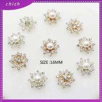 CHIZH 10PCS 16MM หัตถกรรม เครื่องประดับกิ๊บ ชุบ ตัดเย็บเสื้อผ้า ปุ่มเกล็ดหิมะ หัวเข็มขัดไข่มุก ปุ่ม Rhinestone