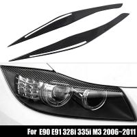 Carbon Fiber Headlight Eyelid Eyebrow Cover Stickers Trim for E90 E91 328I 335I M3 2006-2011