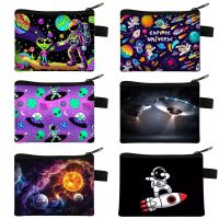 ✢☸☇ Alien UFO Print Coin Purse Astronaut Universe Wallet Galaxy Planet Coin Zipper Pouch Cute Credit Card Money Bag Small Wallets