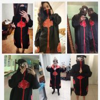 The Cloak Of Akatsuki And Uchiha Clan Unisex Black Robe Halloween Party Cosplay Costume Cloak Ring Headband Pendant