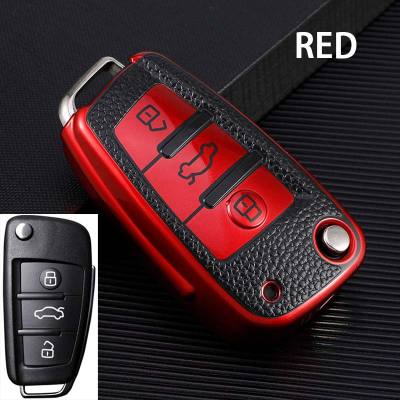 TPU+Leather 3 Buttons Car Key Case Cover For Audi C6 R8 A1 A3 Q3 A4 A5 Q5 A6 A7 S6 B6 B7 B8 8P 8V 8L TT RS Sline Accessories