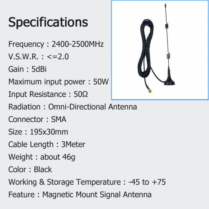 เครื่องขยายระยะ5x-ของ-wlan-เสาอากาศรับสัญญาณติดตั้งด้วยแม่เหล็ก-sma-2-4-ghz-7dbi-เพิ่มประสิทธิภาพสัญญาณ-wifi