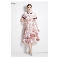 Summer New Star Same Style Dress Short Sleeve Printed Belt Waist Tight Cardigan Dress