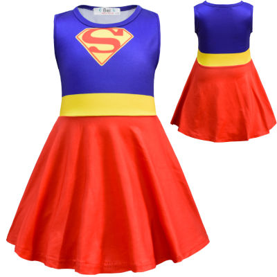{Sweet Baby} kids pajamas Dress Girls Super Hero Sleeveless pajamas dress Girls Cosplay Cartoon sleepwear Dress For 4-9years old