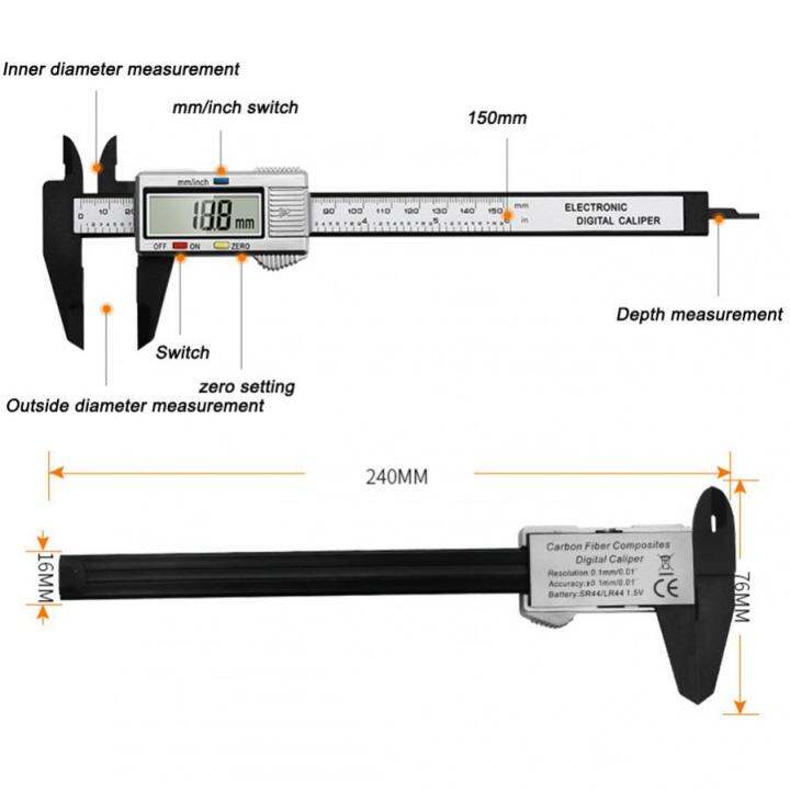 chgimposs-เวอร์เนียคาลิปเปอร์ดิจิตอล0-150มม-lcd-อิเล็กทรอนิกส์คาร์บอนไฟเบอร์เครื่องวัดไมโครมิเตอร์เครื่องมือวัด