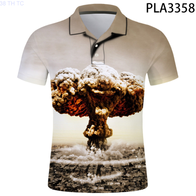 【high quality】  Ropa De Hombre Fashion Casual Summer Short Sleeve New 3d Printed Men Shirts Atomic Bomb Explosion Streetwear Polo Homme Tops