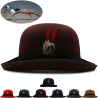 Men Women Oval Top Feather Band Bowler Hats Retro Roll Rim Derby Cap Sunhat Party Street Style Winter Outdoor Size US 7 38 UK L