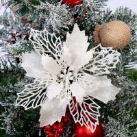 New 1pc 9cm Glitter Artifical Christmas Flowers Christmas Tree Decorations for Home Fake Flowers Xmas Ornaments New Year Decor