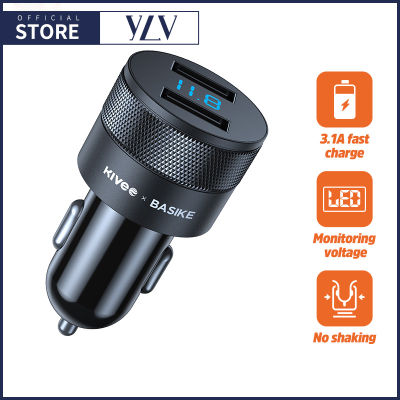YLV [ รับประกัน 1 ปี] สีดำ ที่ชาร์จในรถ 15W DC 12-24V Dual USB Dual aperture Super Charger Car Charger สำหรับ Huawei Xiaomi One Plus iPhone