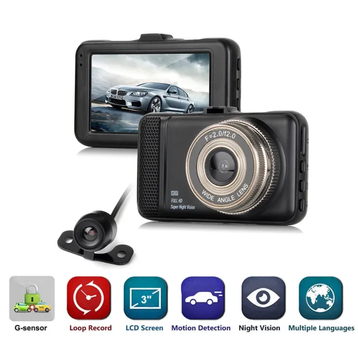 Car DVR Full HD 1080P Dual Lens Rear View Dash Cam Vehicle Camera Video