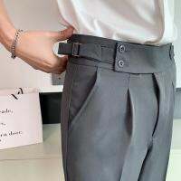 Spring And Summer New Naples MenS Trousers Dark Gray High -Waisted Slim Slimness, Nine -Point Small Men