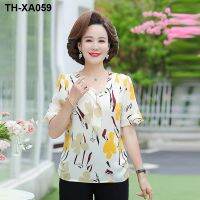 ❀✘✿ Mothers summer short-sleeved suit foreign style middle-aged womens age-reducing chiffon T-shirt and elderly tops