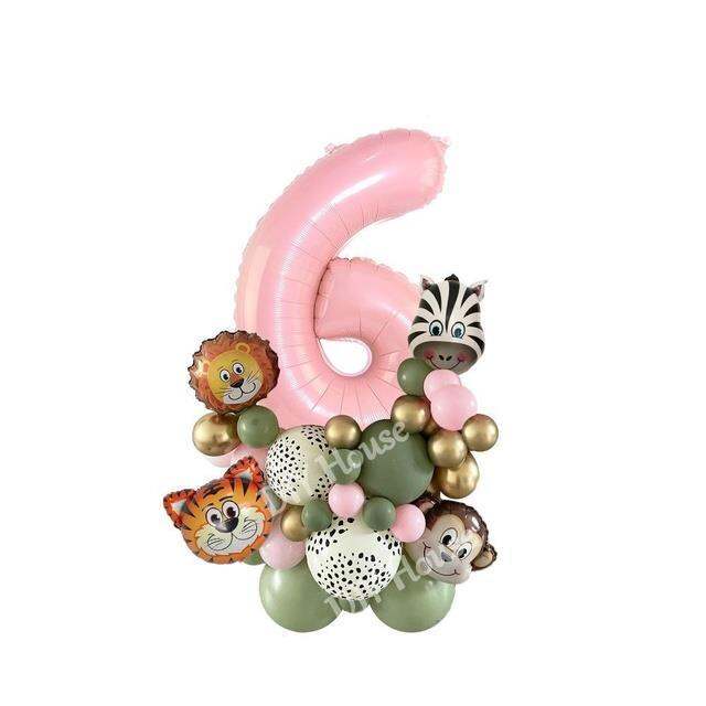 wild-one-pink-animal-themed-disposable-tableware-with-animal-balloon-tower-for-girl-39-s-jungle-forest-birthday-party-decorations