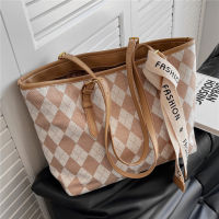 Burminsa Ribbon Checkered Plaid Canvas Shopper Tote Bags For Women nd Designer Large Capacity Shoulder Work Ladies Handbags