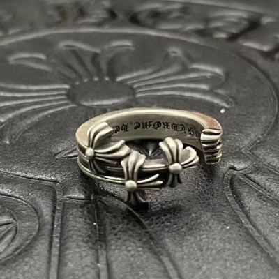 Chrome Cool Hearts แหวนลายขวางดอกไม้เปิดรูปหัวใจทำจากโครเมี่ยมแหวนใส่นิ้วแนวพังก์ย้อนยุคแหวนคู่ผู้ชายและผู้หญิง