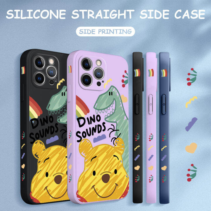 เคส-ggk-สำหรับ-oppo-reno10-pro-5g-เคสลายการ์ตูนไดโนเสาร์หมีพูน่ารักเคสโทรศัพท์ดีไซน์น้ำลายขอบสี่เหลี่ยมปลอกซิลิโคนเคสกล้องคลุมทั้งหมด