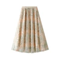 Embroidered Double Layer Mesh Skirt Womens High Waist Fashion Mid length Skirt