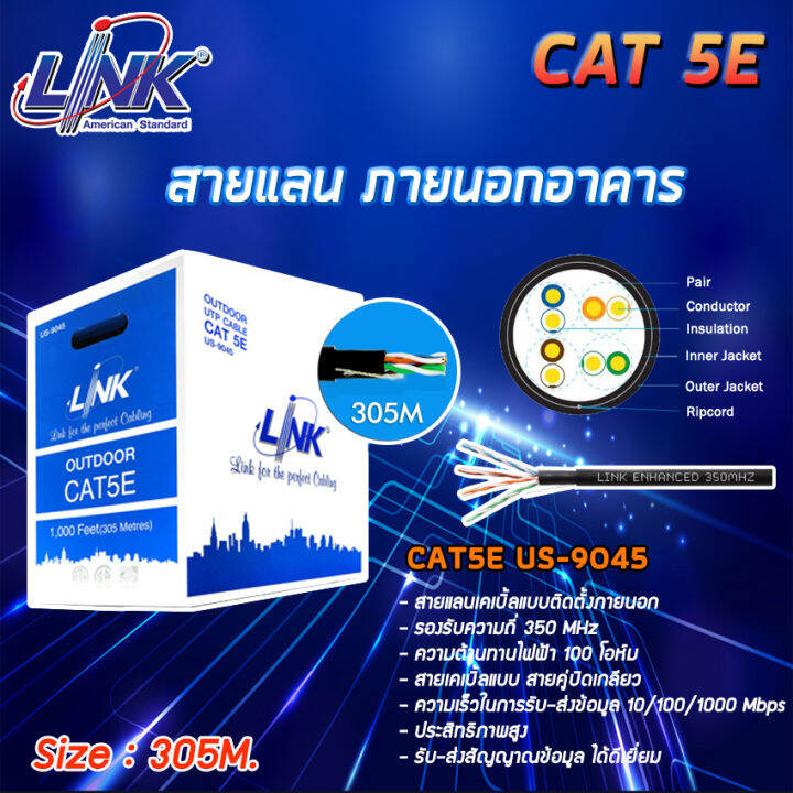 Link สายแลน US9045 UTP CAT 5E (ภายนอก) OUTDOOR ยาว 305m. Lazada.co.th
