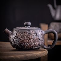 กาน้ำชาแกะสลักด้วยมือจาก J57กาน้ำชาเซรามิกขนาดใหญ่ในครัวเรือนชุดถ้วยชาเซรามิคหม้อเดียวพิธีชงชากาต้มน้ำเครื่องกดน้ำชา
