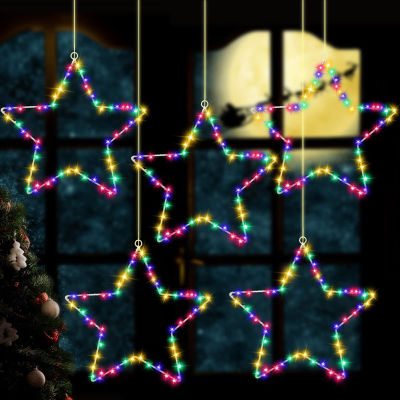 3pcs Christmas Star Lights Copper Wire Waterproof Garland Fairy Pendant Light 8 Modes Outdoor Indoor Wedding Decor