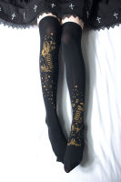 Origional Summer Moon and Stars Memorial to the Throne Bronzing Printed Knee Socks Lolita Boots
 Thin GIRLS HOLD-UPS