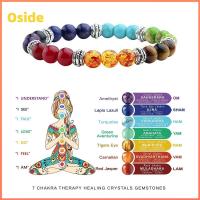 OSIDE สีสันสดใส สร้อยข้อมือพลอยคริสตัล ปรับได้ปรับได้ กระจกสำหรับผู้หญิง กำไลลูกปัดจักระ7 ของใหม่ อาเกต สร้อยข้อมือลูกปัดหิน สำหรับผู้หญิง