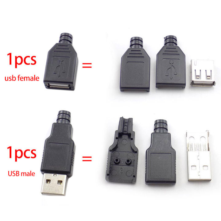 qkkqla-5pcs-3-in-1-type-a-female-male-mirco-usb-2-0-socket-4-pin-connector-plug-black-plastic-cover-diy-connectors-type-a-kits