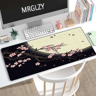 ภาพวาดหมึกซากุระ แผ่นรองเมาส์ศิลปะ แผ่นรองเมาส์ขนาดใหญ่ อุปกรณ์เกมสไตล์จีน แผ่นรองเมาส์ แผ่นรองโต๊ะเกมแล็ปท็อป พรมคอมพิวเตอร์