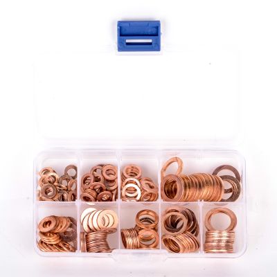 200pcs Assorted Copper Washer Flat Ring Seal M5 M14 Gasket Set Assortment Kit with Box For Hardware Accessories