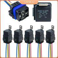 Tasico รีเลย์กันน้ำ5ชิ้นพร้อมสายรัดอะไหล่ซ่อมใช้งานง่ายรีเลย์รถยนต์12VDC 4ขา