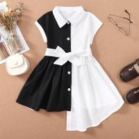 Toddler Kids Baby Girl Dress Summer Simple Solid Color Short Sleeve Irregular Dresses With Belt Childrens Dress Clothes