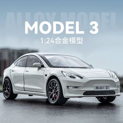 1:24 Tesla Model 3 High Simulation Diecast Metal Alloy Model Car Sound Light Pull Back Collection Kids Toy Gifts